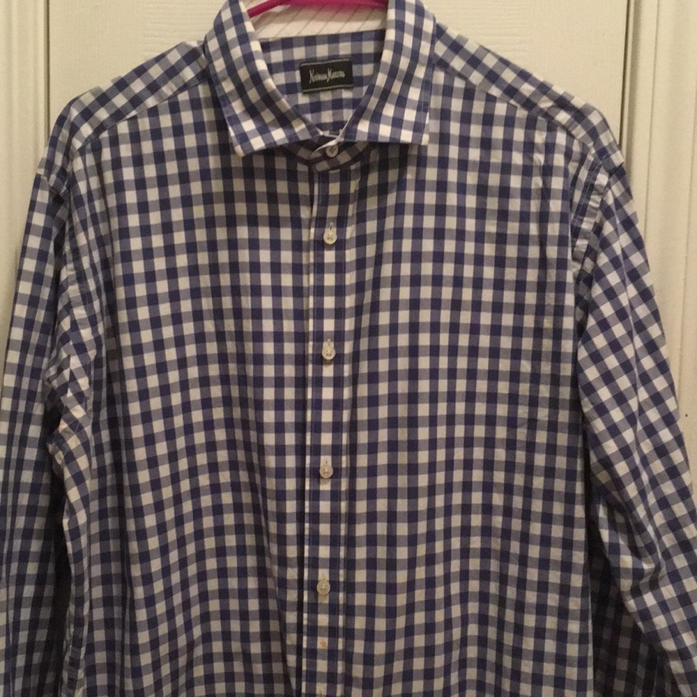 Men’s dress shirt blue with white boxes